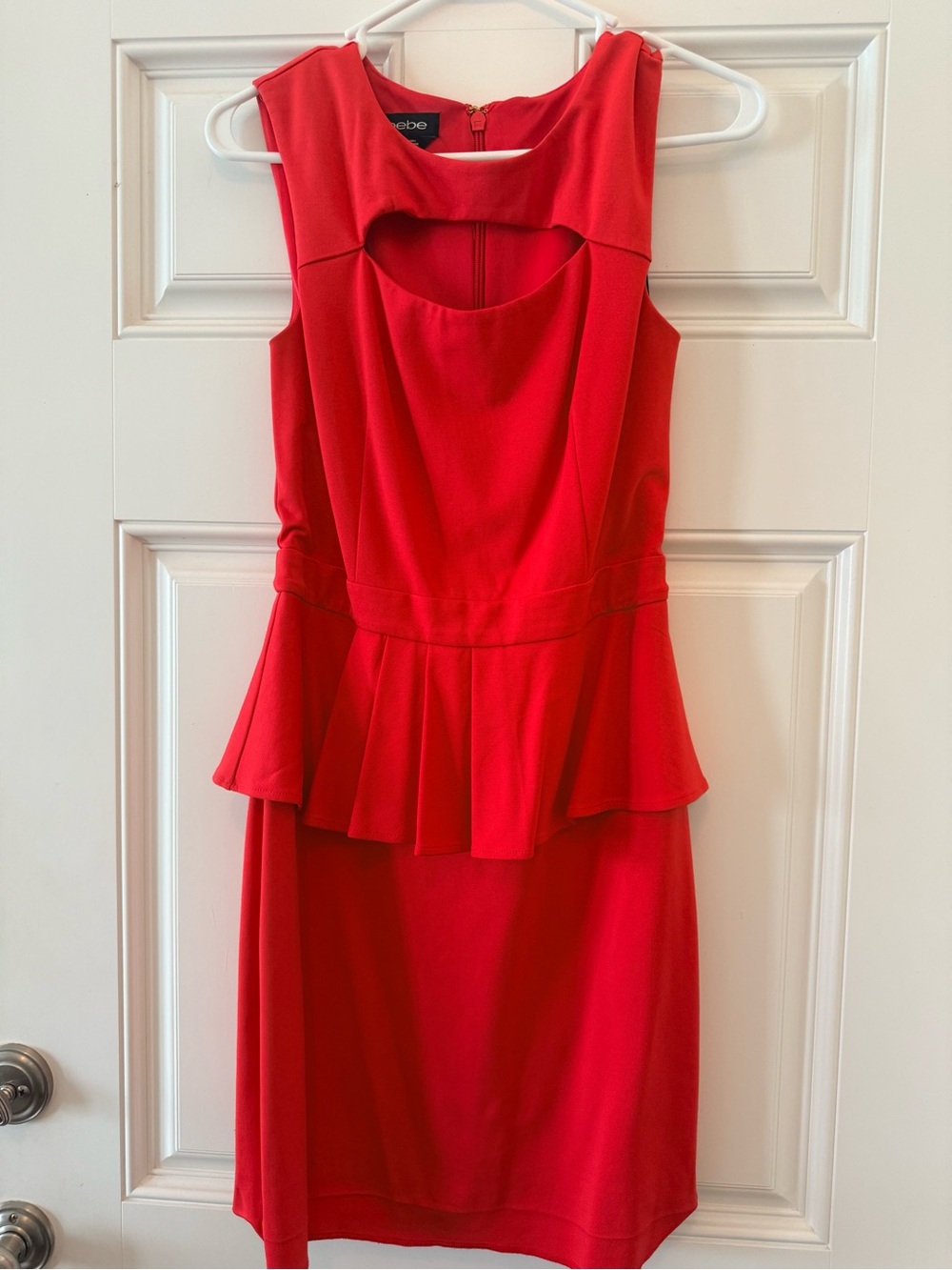 Vintage bebe Red Sleeveless Peplum Cutout Sheath Dress